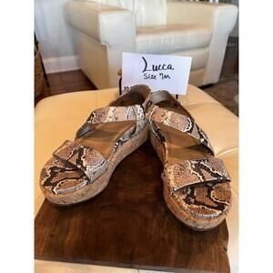 Lucca Wedge Sandals Women 7M Snake Print Cork Platform Comfort